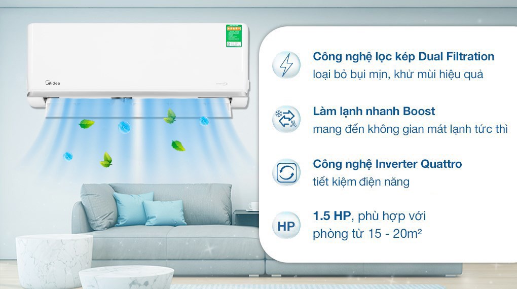 Máy lạnh MIDEA Inverter 1.5 HP MSAGA-13CRDN8